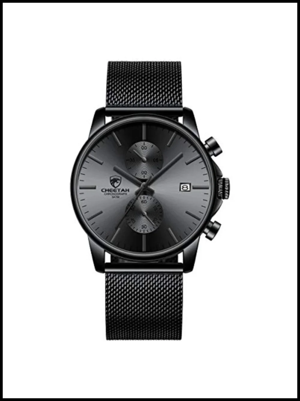 Mens Quartz Analog Chronograph Watch Mesh Stainless Steel Waterproof Auto Date